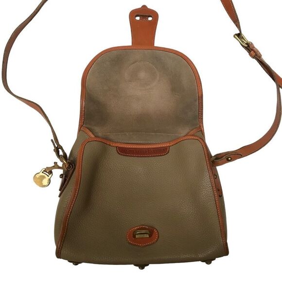 Dooney & Bourke Vintage Essex saddlebag taupe & cognac AWL pebble crossbody bag - Picture 5 of 15